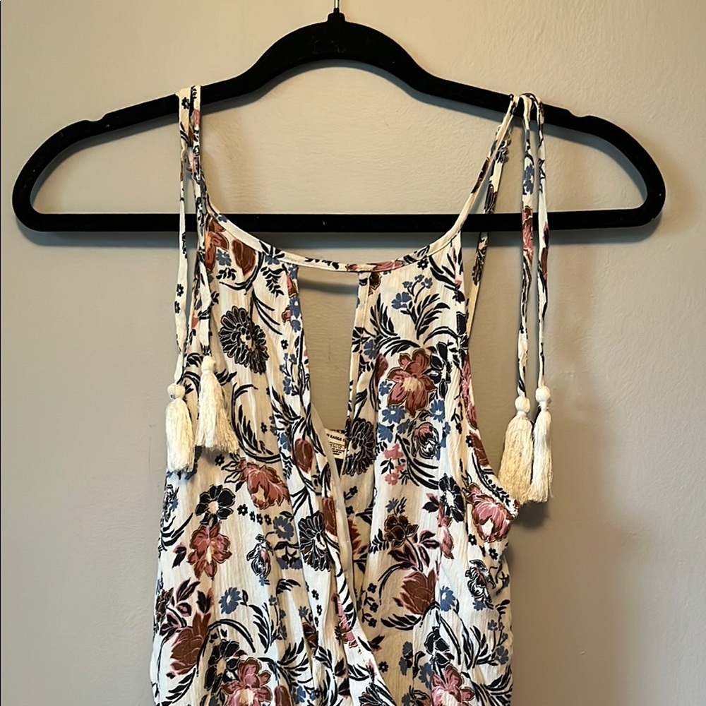 American Eagle Outfitters Brown and White Tie Front Cut Out Maxi Dress